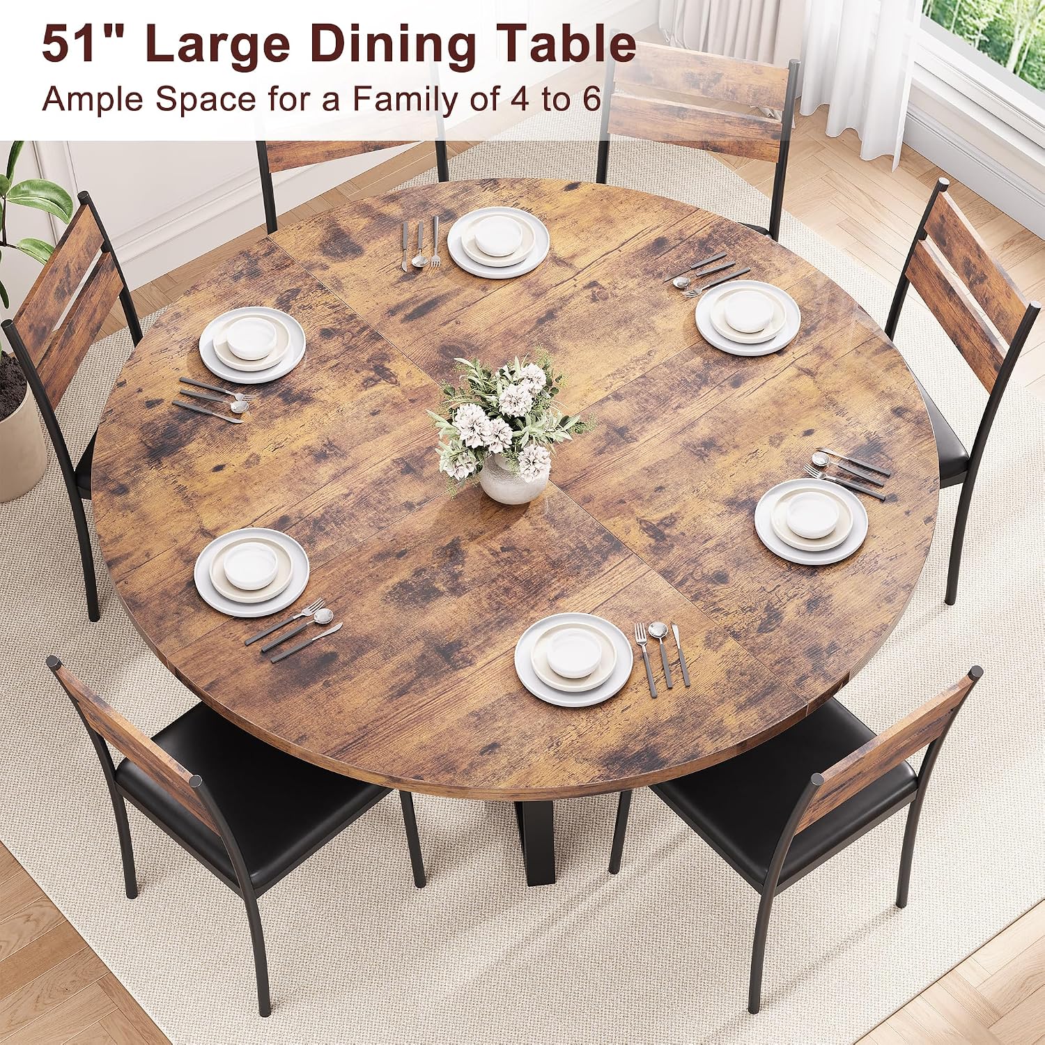 Jocoevol 51'' Round Dining Table for 6,Kitchen Dining Room Circle Dinner Pedestal Table,Space Saving Wood Kitchen & Dining Room Furniture (Vintage, 51In)