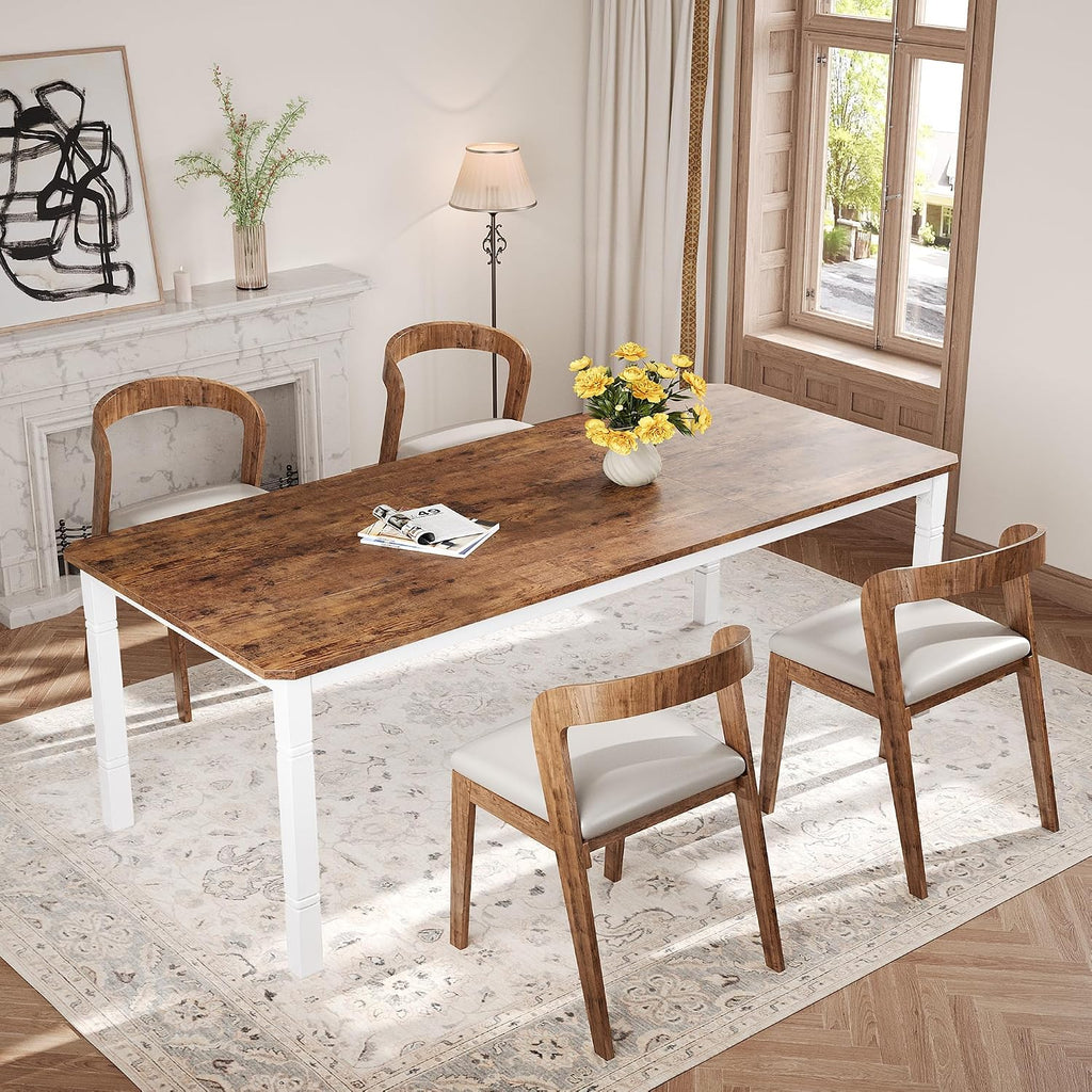 Garvee 78 in Large Industrial Dining Table for 6-8, Kitchen Table with Heavy Duty Metal Legs, Wood Desk with Chamfer Corner for Dining Room, Kitchen, Living Room, Easy Assembly