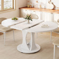 Einhomn 59' Extendable Round Dining Table for 6-8, Kitchen Table with Sturdy Double Arc Base & Backboard Clasp Desktop, Mid-Century Modern Dinner Table, Kitchen Dining Room, Space Saving, White