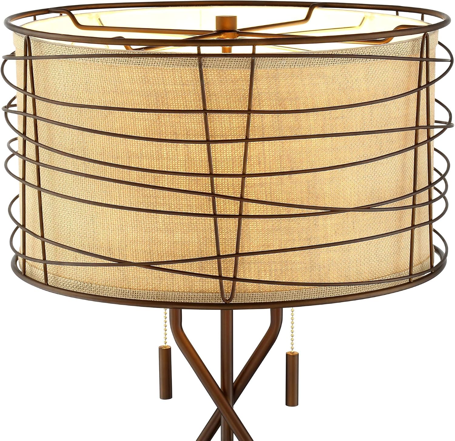 Franklin Iron Works Marlowe 28 3/4' Tall Farmhouse Rustic Modern Industrial End Table Lamps Set of 2 Pull Chain Bronze Brown Metal Living Room Bedroom Bedside Nightstand House Office Woven Shade