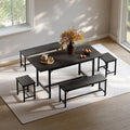 Tatub 5-Piece Dining Table Set for 4-8, 63' Extendable Dining Room Table with 2 Benches and 2 Square Stools, Space Saving Rectangle Kitchen Table Set for Breakfast Nook and Small Space, Black