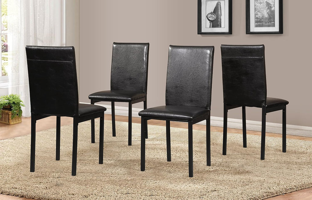 Roundhill Furniture 5 Piece Citico Metal Dinette Set with Laminated Faux Marble Top, White Table with Black Chairs