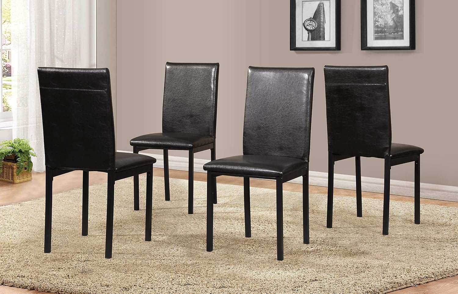 Roundhill Furniture 5 Piece Citico Metal Dinette Set with Laminated Faux Marble Top, White Table with Black Chairs