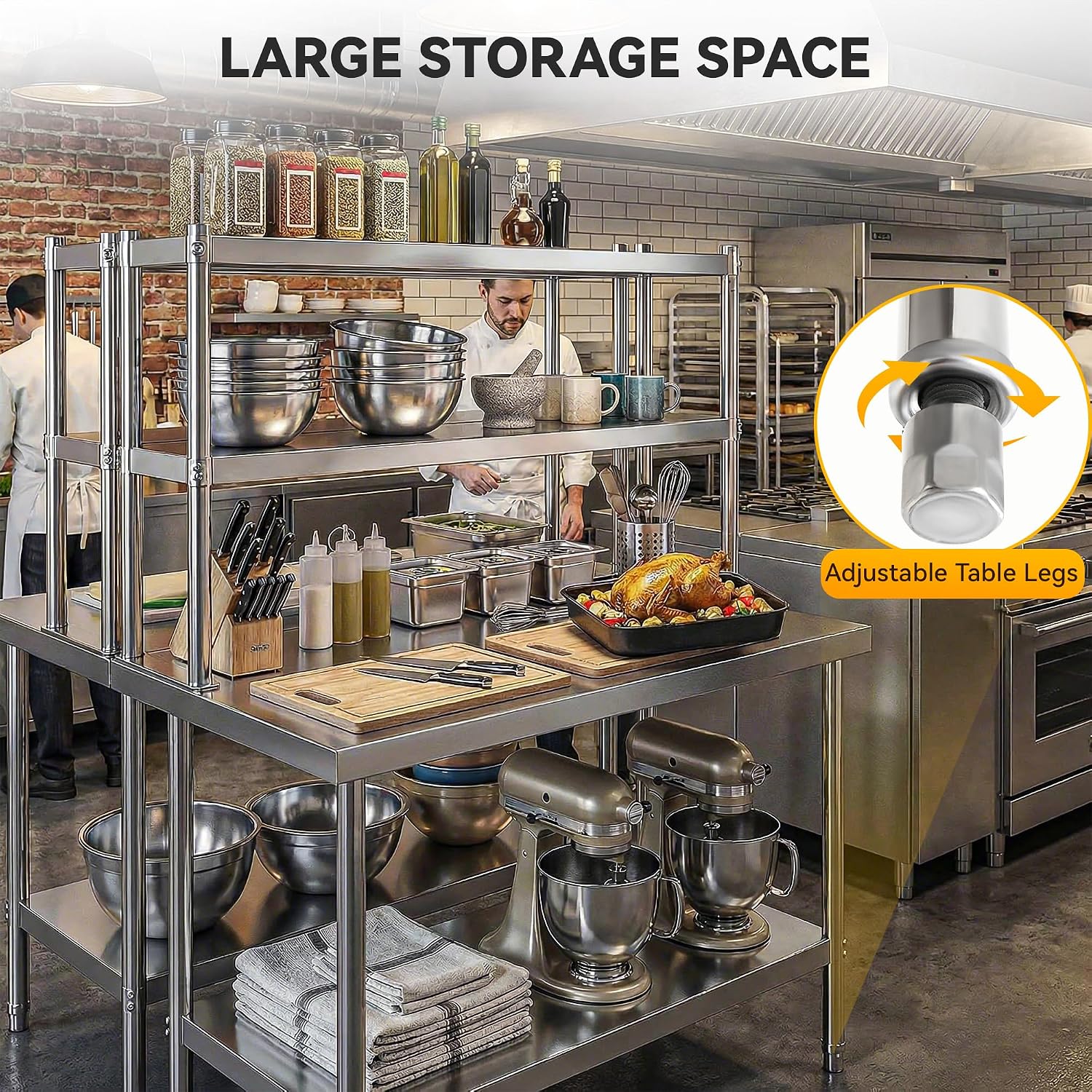 DWVO 48x24in Stainless Steel Table, NSF Metal Prep Worktable with Adjustable Overshelf for Kitchen Restaurant Hotel Garage Warehouse Home