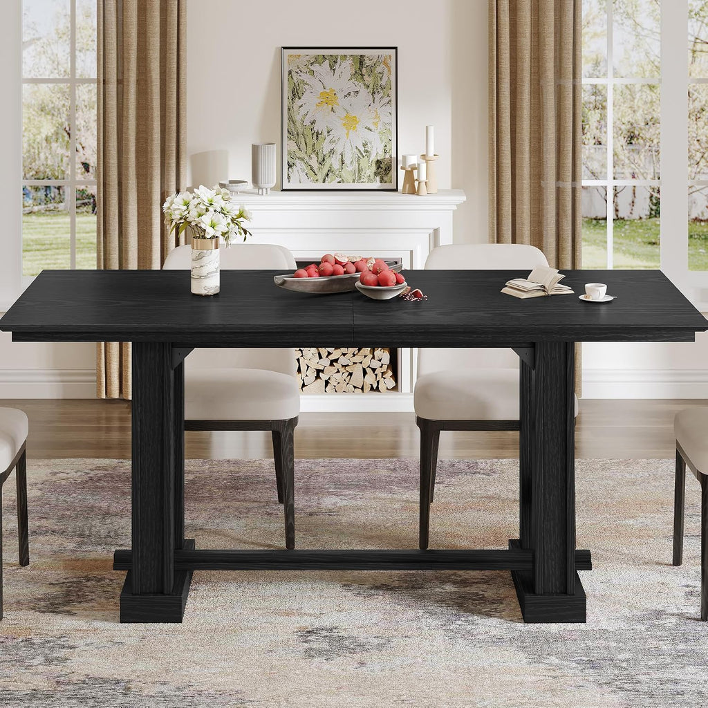 DWVO Farmhouse Dining Table for 6-8 People, 70' Long Kitchen Tables with Wooden Sturdy Legs, Large Rectangular Dinner Table for Kitchen, Dining Room, Living Room, Black