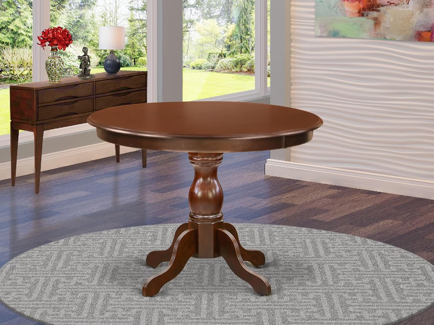 East West Furniture HBT-MAH-TP Hartland Kitchen Table - a Round Dining Table Top with Pedestal Base, 42x42 Inch, Mahogany
