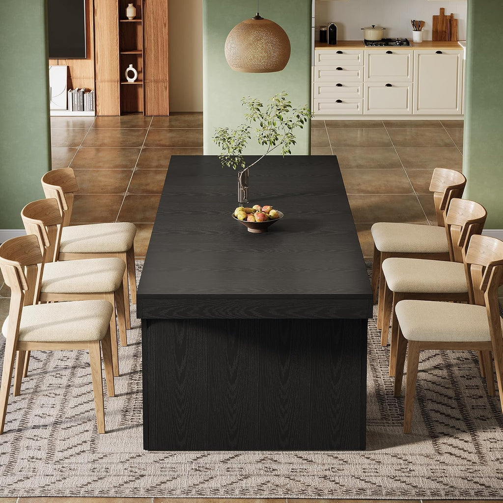 Tribesigns 71-Inch Farmhouse Dining Table for 6-8, Long Modern Wooden Kitchen Table with Arched Design, Large Rectangular Dining Furniture with Double Pedestal for Dinner Room, Black