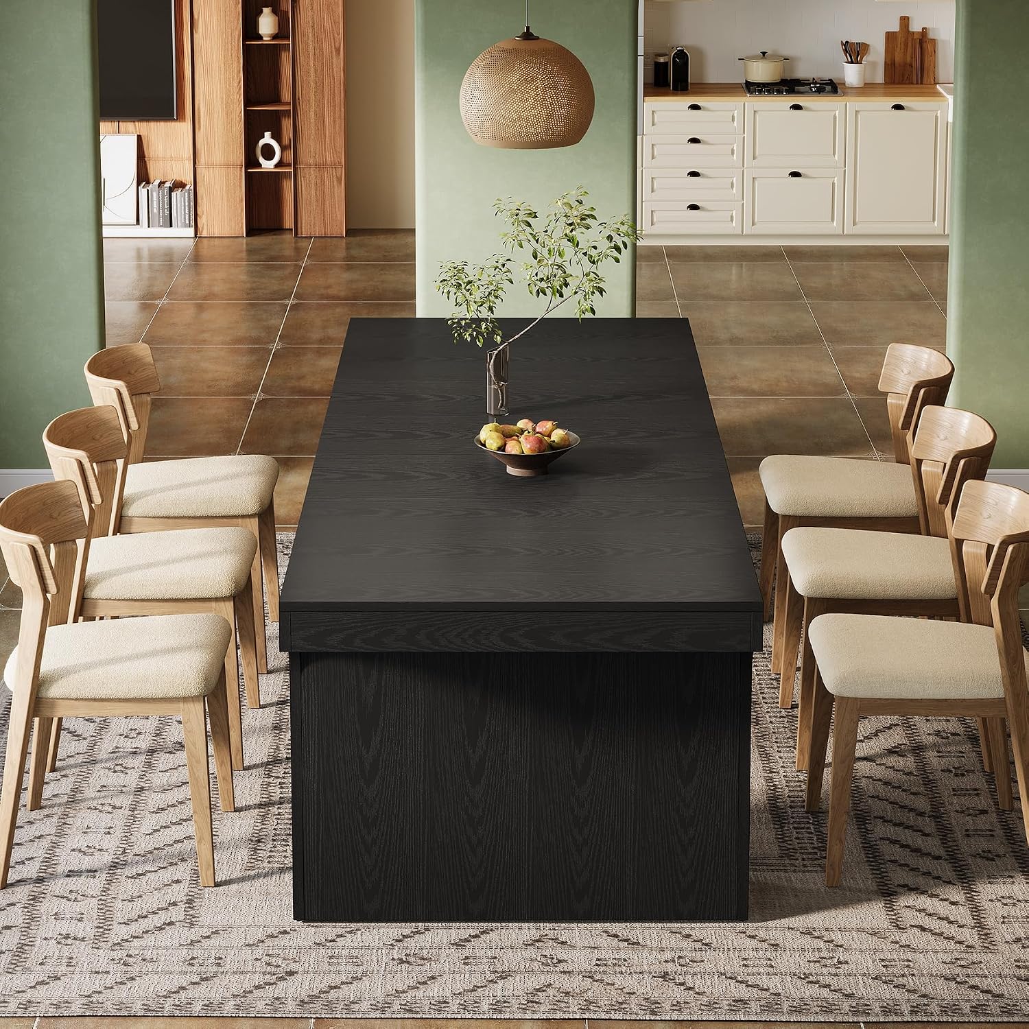 Tribesigns 71-Inch Farmhouse Dining Table for 6-8, Long Modern Wooden Kitchen Table with Arched Design, Large Rectangular Dining Furniture with Double Pedestal for Dinner Room, Black