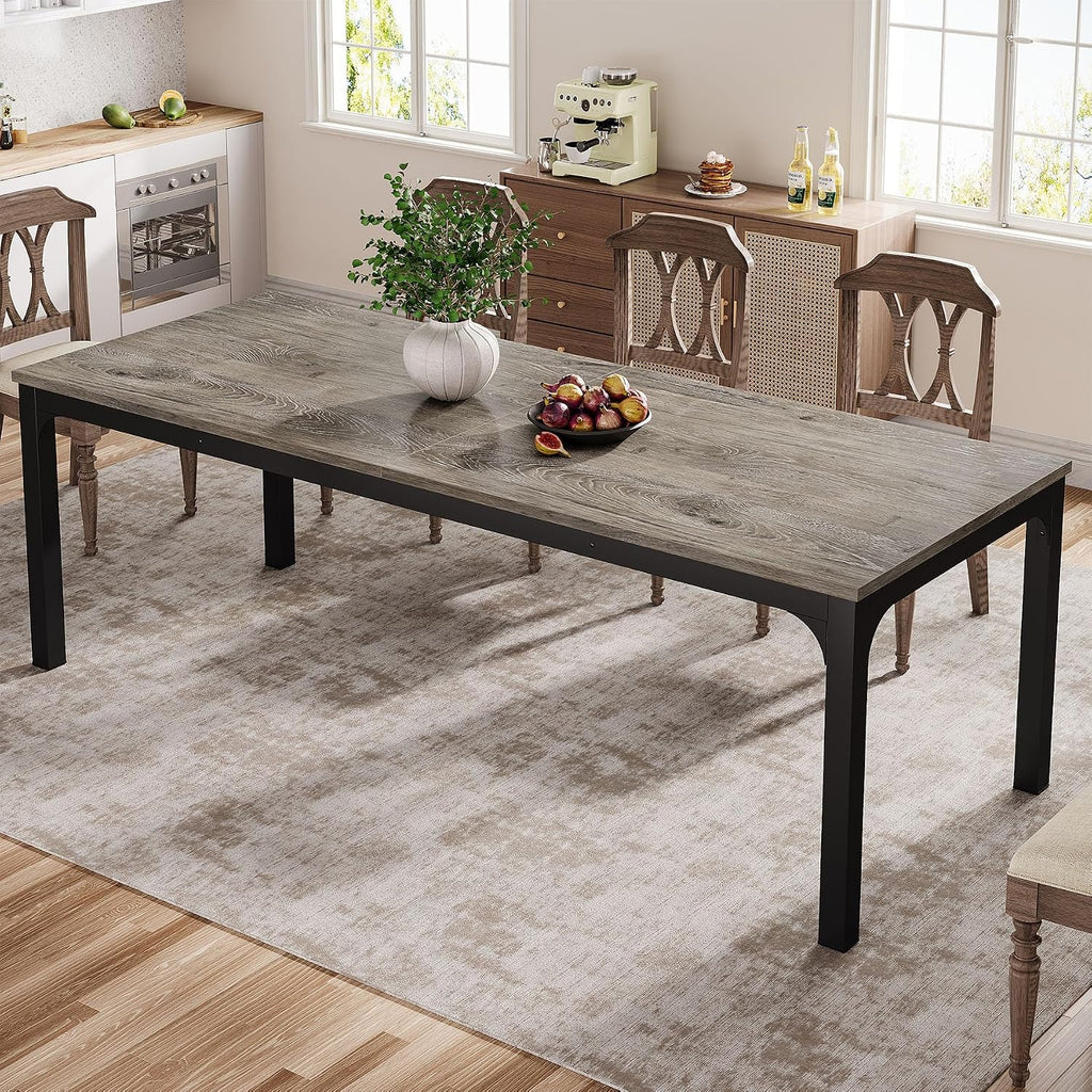 Tribesigns Dining Table for 8, 78-Inch Large Narrow Long Rectangular Kitchen Dinner Table, 8 Seat Rustic Wood Dining Table for Dining Room (Gray+Black)