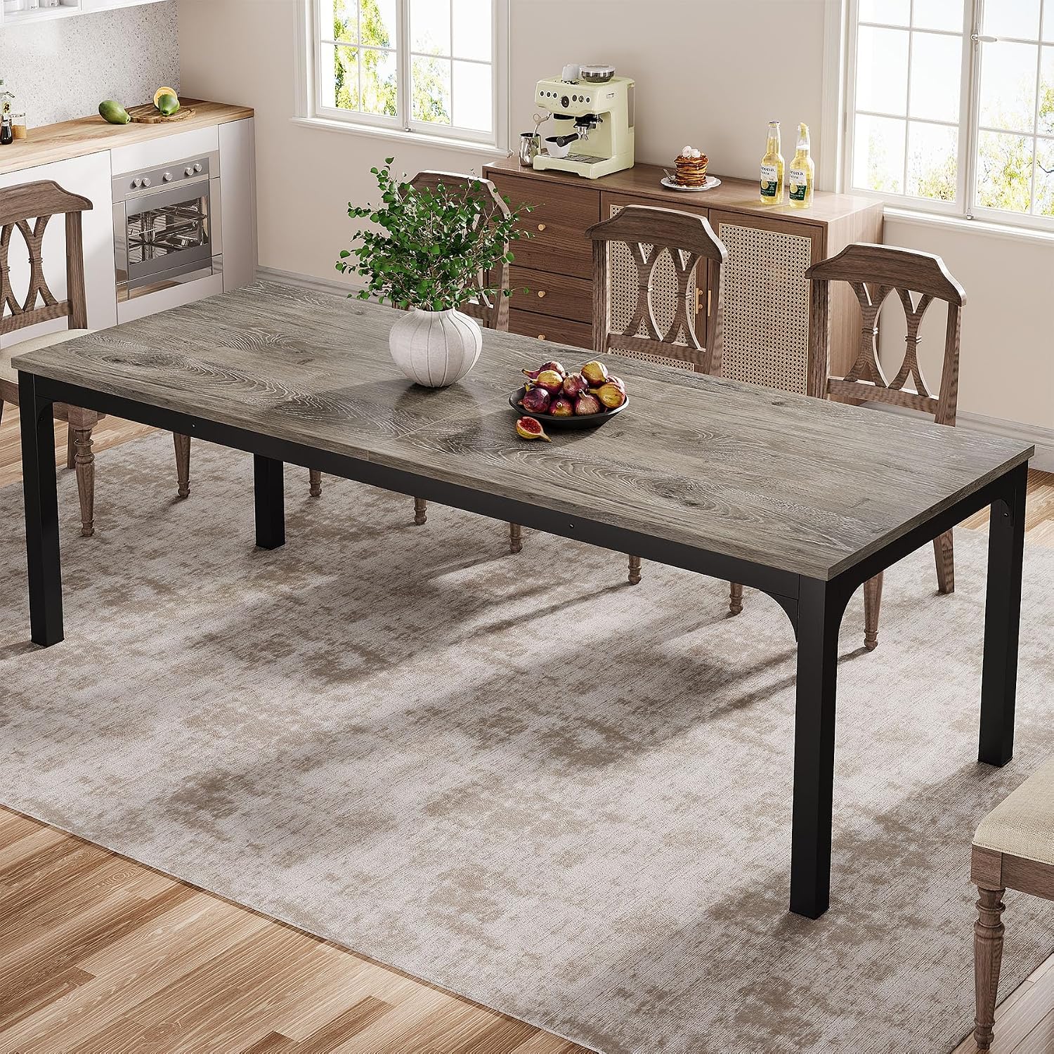 Tribesigns Dining Table for 8, 78-Inch Large Narrow Long Rectangular Kitchen Dinner Table, 8 Seat Rustic Wood Dining Table for Dining Room (Gray+Black)