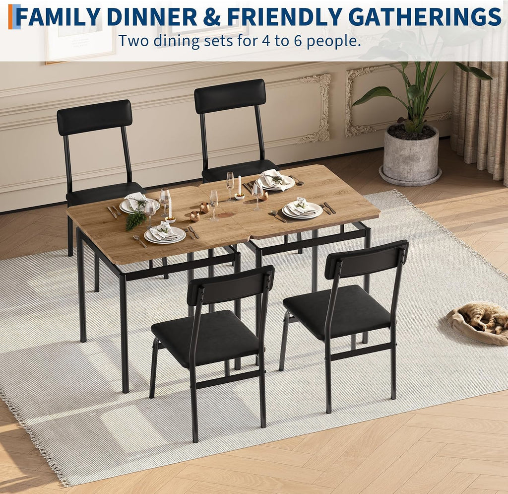 Garvee 3 Piece Dining Table Set, Kitchen Table Set for 2 with 2 PU Upholstered Chair, Industrial Metal Frame Dinette Set for Small Space, Dining Room, Apartment, Studio, Black