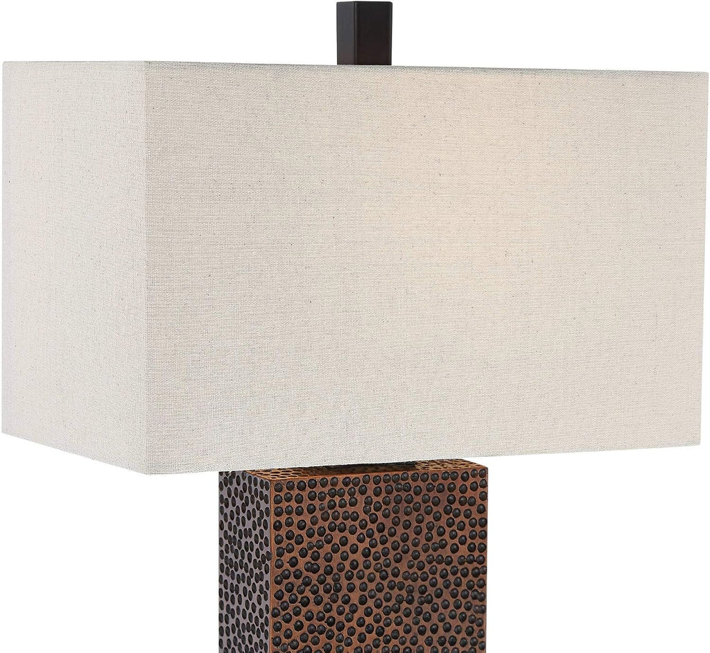360 Lighting Caldwell Rustic Farmhouse Table Lamps 24.75' Tall Set of 2 Bronze Hammered Textured Fabric Rectangular Shade for Bedroom Living Room House Home Bedside Nightstand Office Family