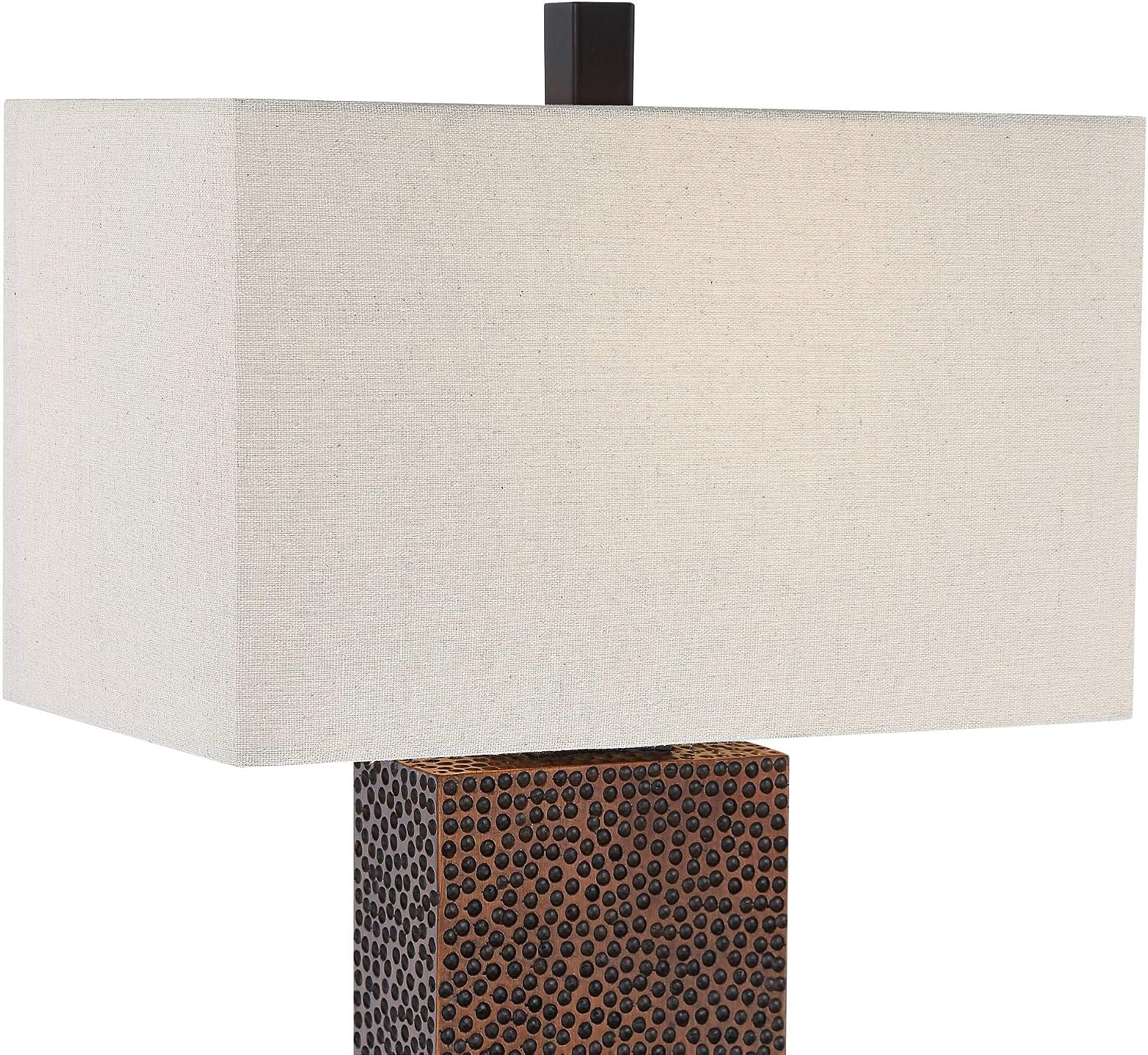 360 Lighting Caldwell Rustic Farmhouse Table Lamps 24.75' Tall Set of 2 Bronze Hammered Textured Fabric Rectangular Shade for Bedroom Living Room House Home Bedside Nightstand Office Family
