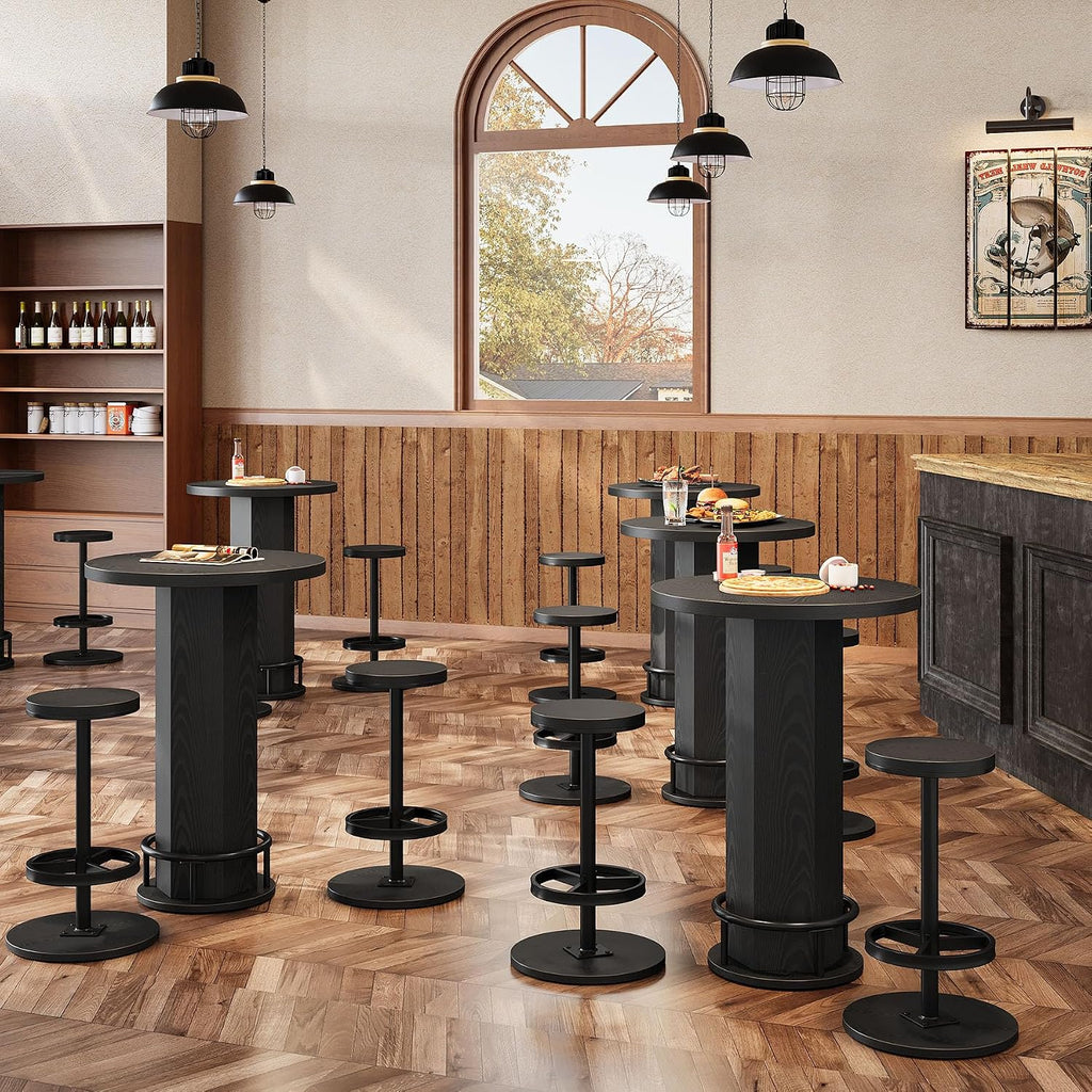 Tribesigns Round Commercial Dining Table Set of 4, 23.6' Heavy Duty Bar Table with Chairs, Wooden Kitchen Table for Restaurant, Cafe, Bakery, Apartment, Rustic Brown & Black