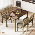 PHI VILLA Solid Wood Dining Table Set for 4, Marble Design Kitchen Table Chairs Set of 4, 5 Piece Space-Saving Dining Room Table Set for Apartment, Emperador Dark Marble& Olive