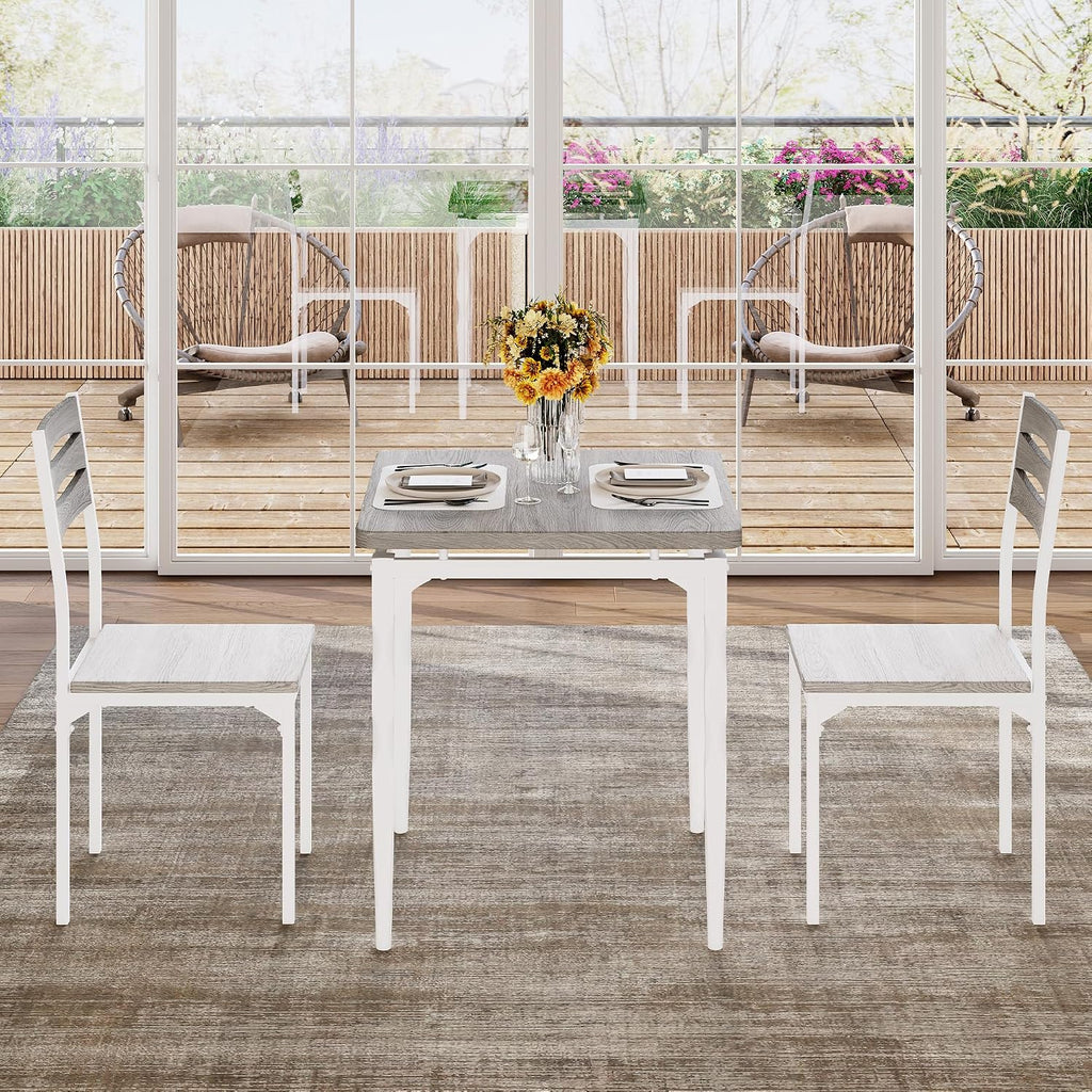 GarveeHome Dining Table Set for 2, Dining Table and Chairs Set of 2, 3 Piece Dining Table Set with Spiral Table Legs for Small Spaces Kitchen Apartment, Wash Grey