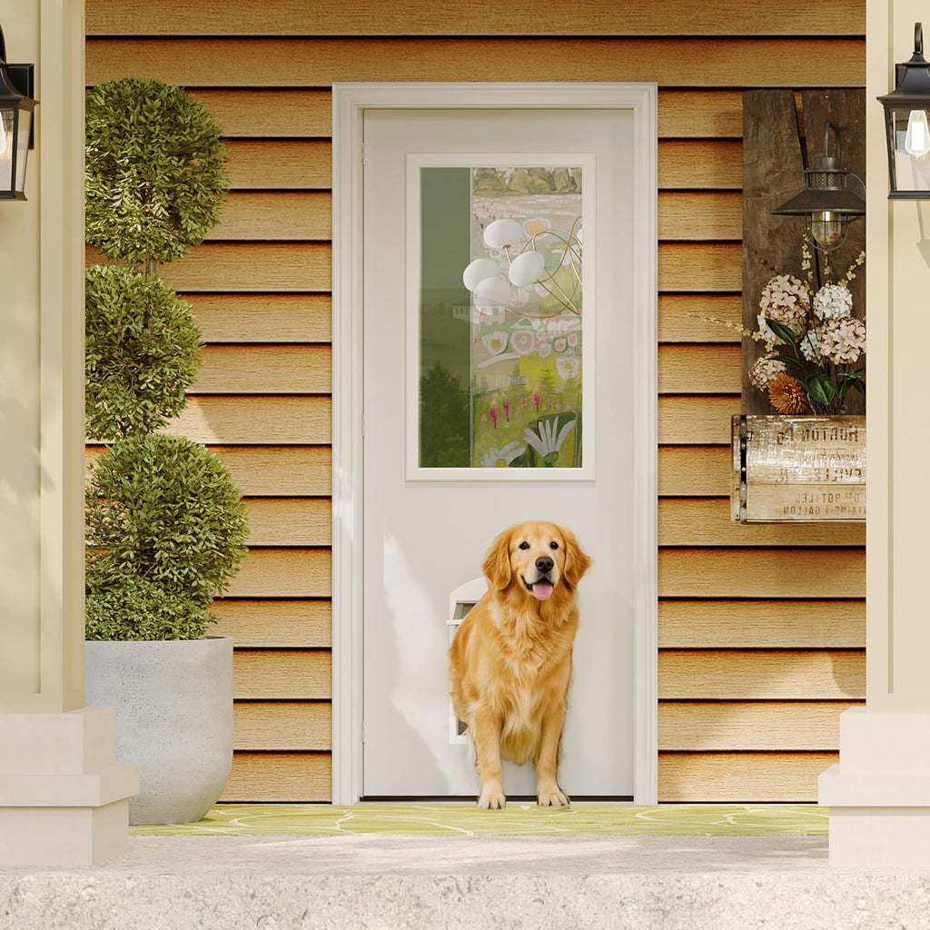 Front Door，1-Lite Exterior Door with Pet Door, Left-Handed, 30' x 80' Clear Glass Entry Door, Solid Wood & MDF Construction, Prehung Door Jamb & Threshold Hardware Kit, Waterproof Primer