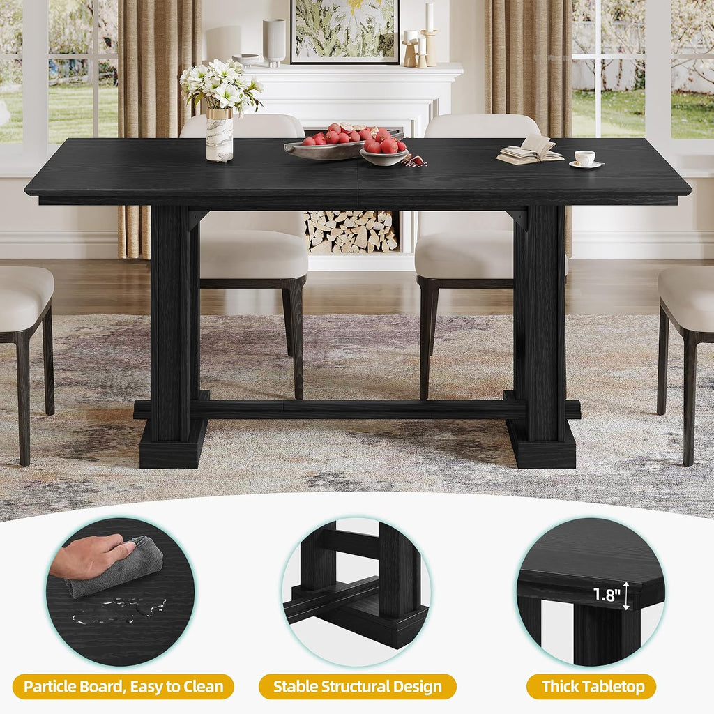 DWVO Farmhouse Dining Table for 6-8 People, 70' Long Kitchen Tables with Wooden Sturdy Legs, Large Rectangular Dinner Table for Kitchen, Dining Room, Living Room, Black