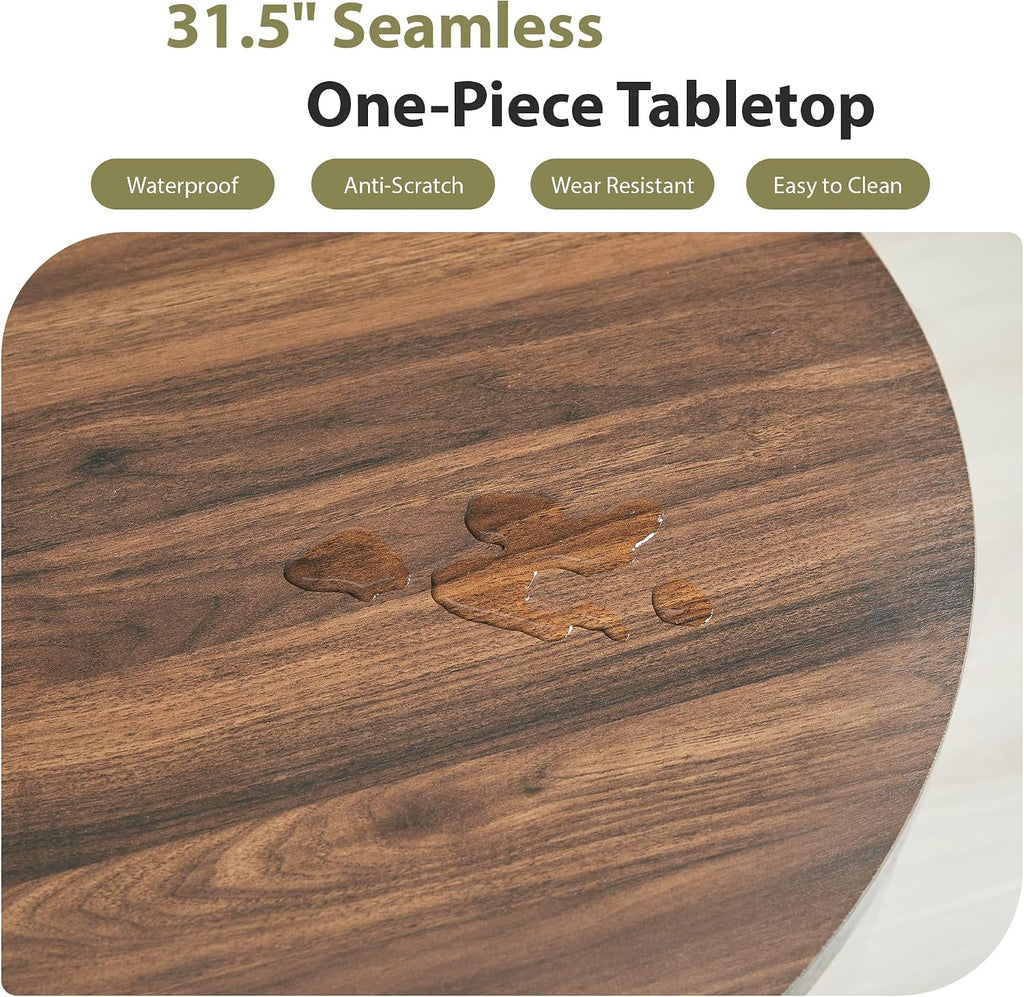 31.5' Round Dining Table for 2-4, Modern Farmhouse Kitchen Table with 2-Tier Storage Shelf, Small Wooden Circle Dining Tables with Fluted Base for Home Dining Room Living Room (Walnut)