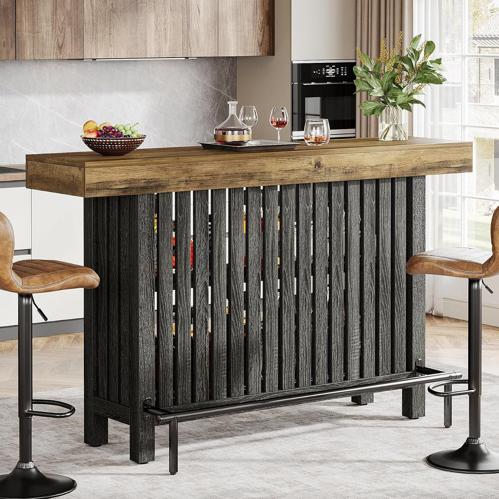 Tribesigns Bar Table with Storage Shelf, 63-Inch Large Mini Pub Table with Footrest, 2-Tier Modern Coffee Bar Cabinet Counter Height Table for Home Kitchen, Bistro, Dining Room, Living Room