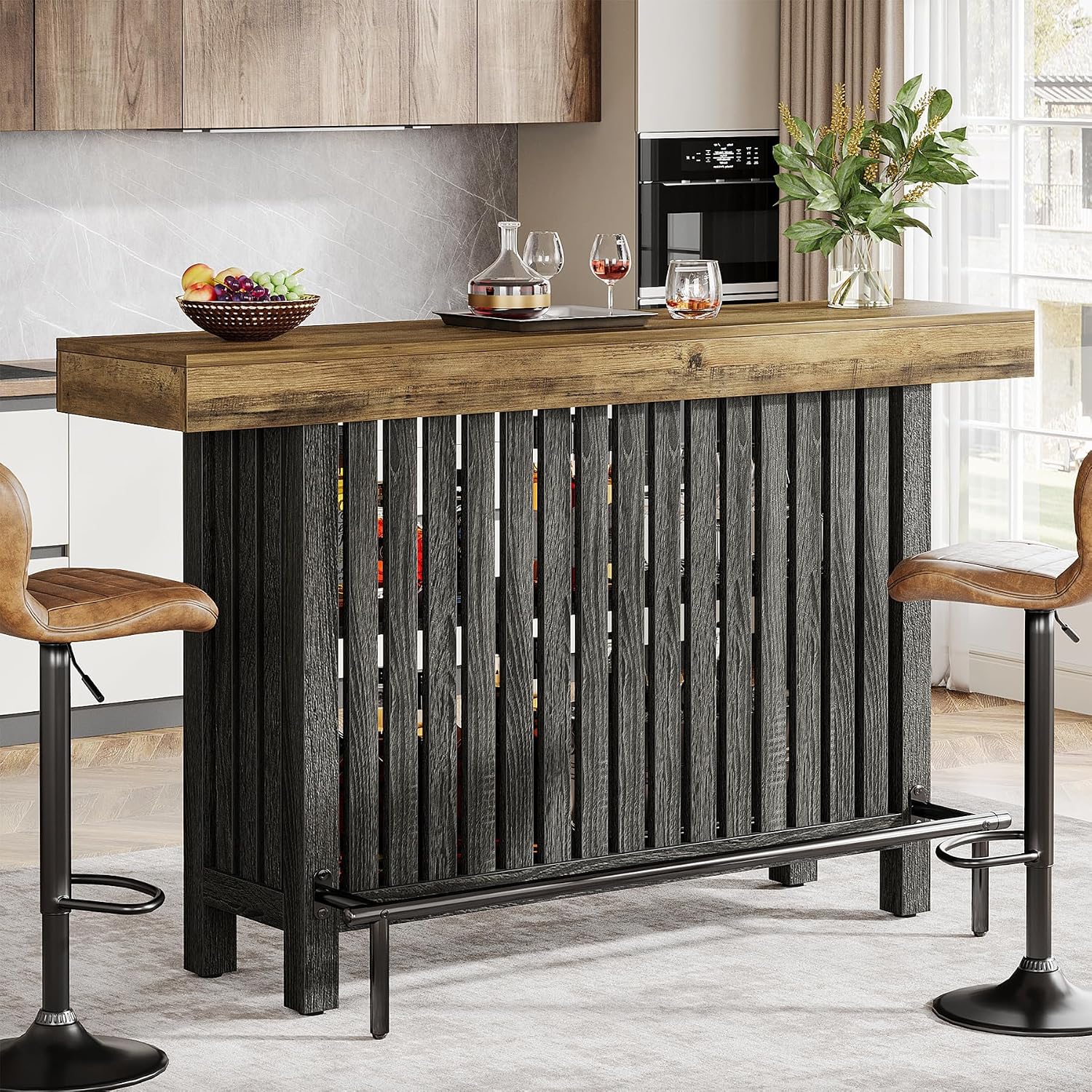 Tribesigns Bar Table with Storage Shelf, 63-Inch Large Mini Pub Table with Footrest, 2-Tier Modern Coffee Bar Cabinet Counter Height Table for Home Kitchen, Bistro, Dining Room, Living Room