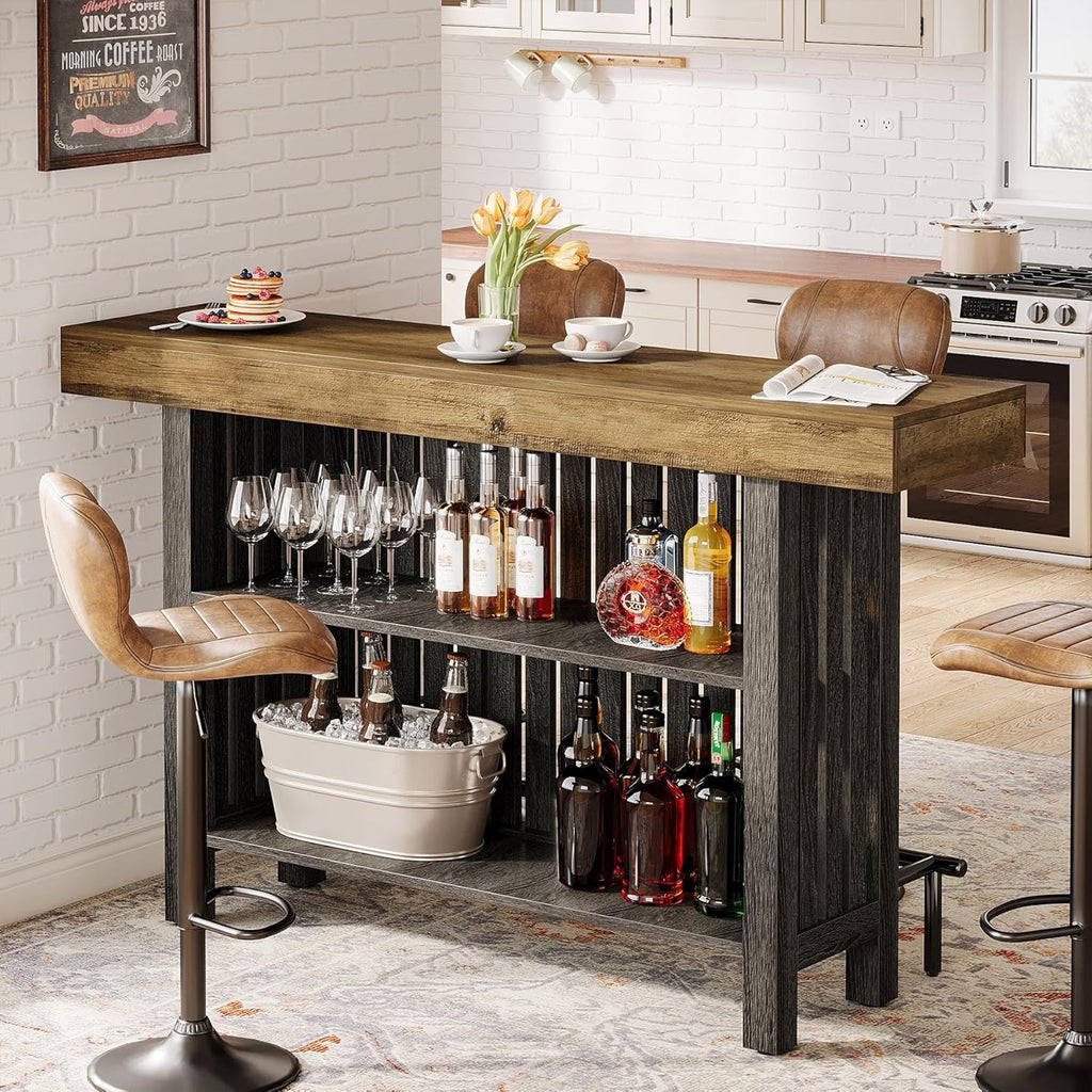 Tribesigns Bar Table with Storage Shelf, 63-Inch Large Mini Pub Table with Footrest, 2-Tier Modern Coffee Bar Cabinet Counter Height Table for Home Kitchen, Bistro, Dining Room, Living Room