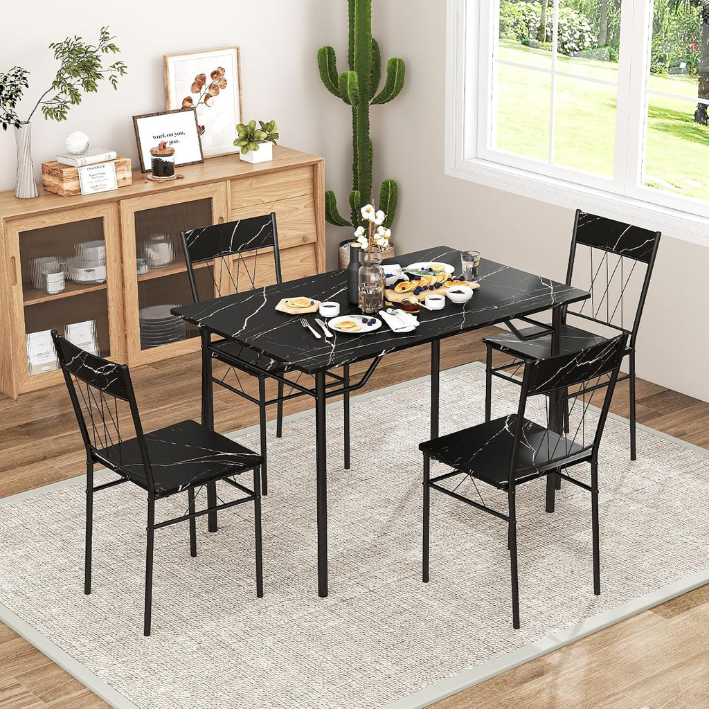 GOFLAME 5-Piece Dining Table Set for 4, Modern Kitchen Table and 4 Chairs with Metal Frame, Space-Saving Dinette Set for Dining Room, Living Room, Breakfast Nook, Small Space, Black
