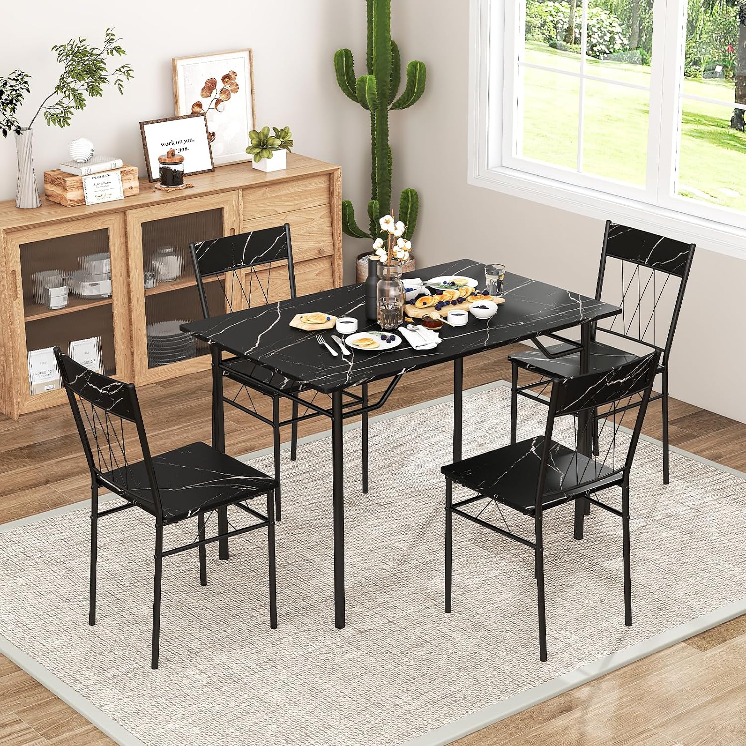 GOFLAME 5-Piece Dining Table Set for 4, Modern Kitchen Table and 4 Chairs with Metal Frame, Space-Saving Dinette Set for Dining Room, Living Room, Breakfast Nook, Small Space, Black
