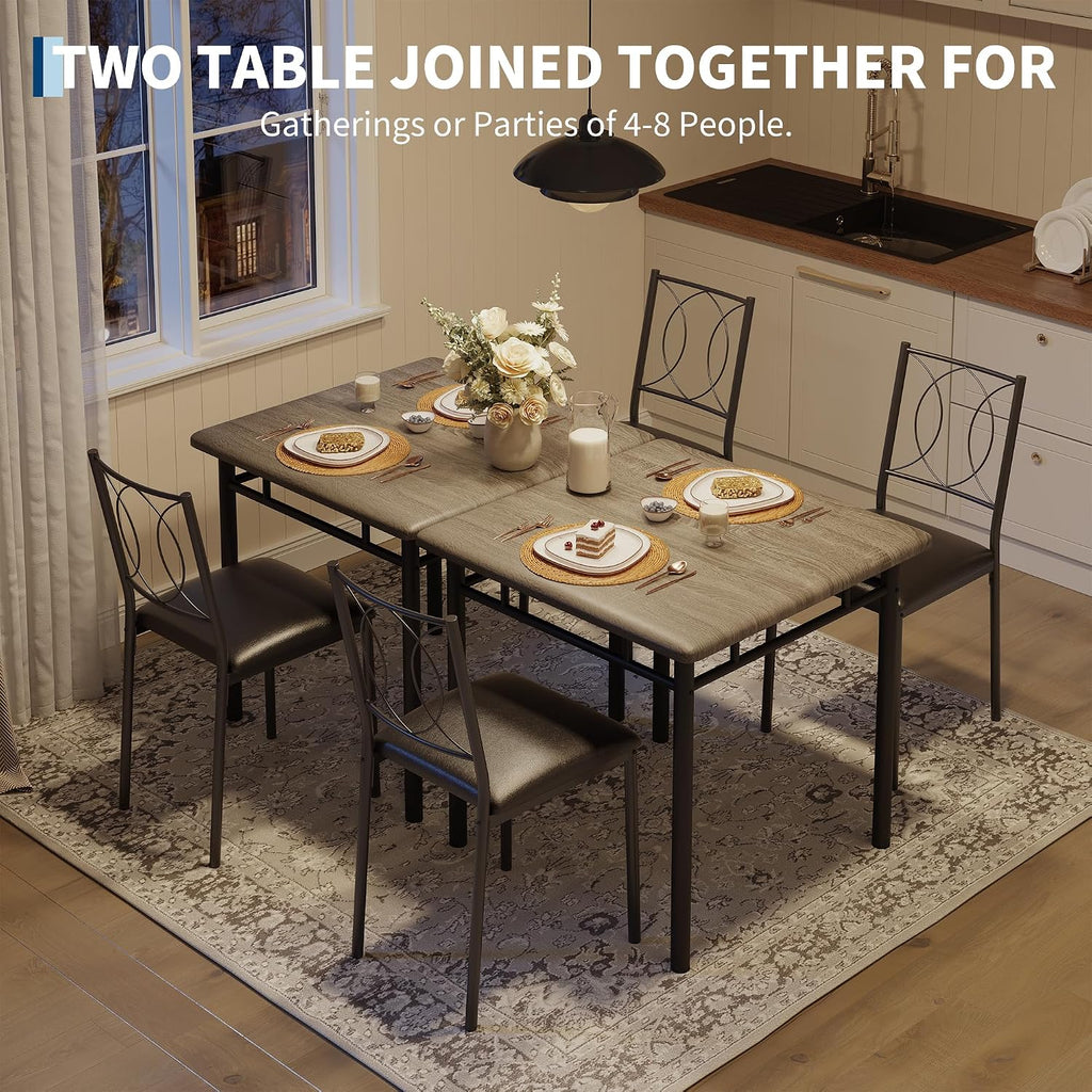 Garvee Dining Table Set for 2, Small Kitchen Table with Upholstered Chairs, Farmhouse Wood Dining Table Chairs for Kitchen Room, Small Spaces, Apartment, Grey