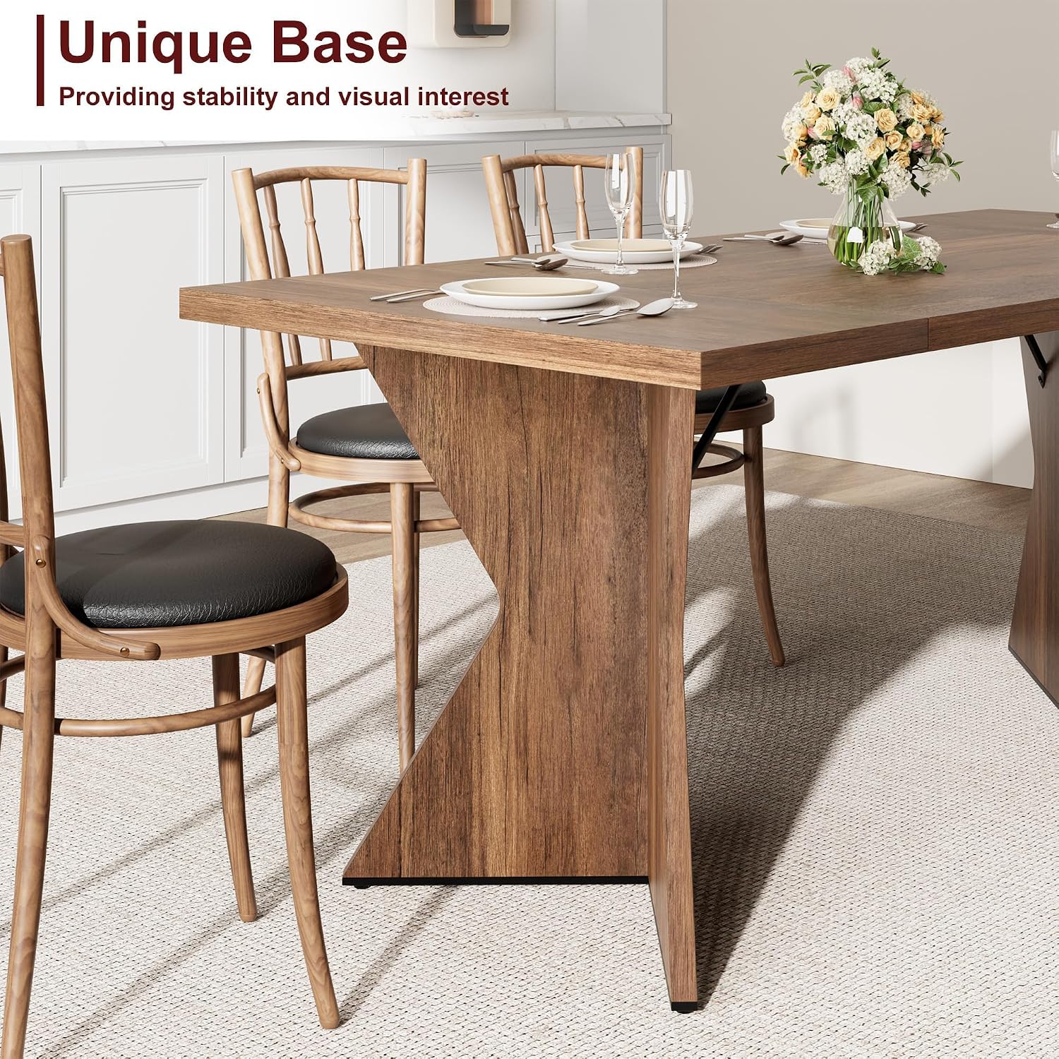 GarveeHome 70.9'' Dining Table for 6, Farmhouse Rectangular Kichen Table with Sturdy Frame and 'V' Leg, Wooden Thickened Long Desk and Dinner Desk for Dining Room, Kitchen, Office, Game Room(Retro)