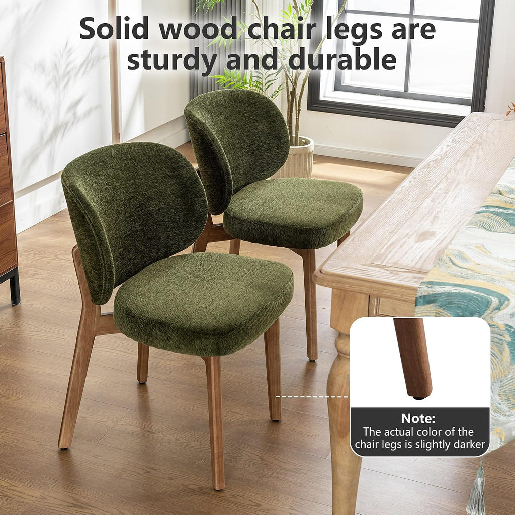 YOUNIKE Olive Green Dining Chair with High Back Single Mid Century Modern Kitchen Chair Boucle Fabric Upholstered Armless Accent Chair 20' Wide Padded Seat with Wooden Legs for Living Room Bedroom
