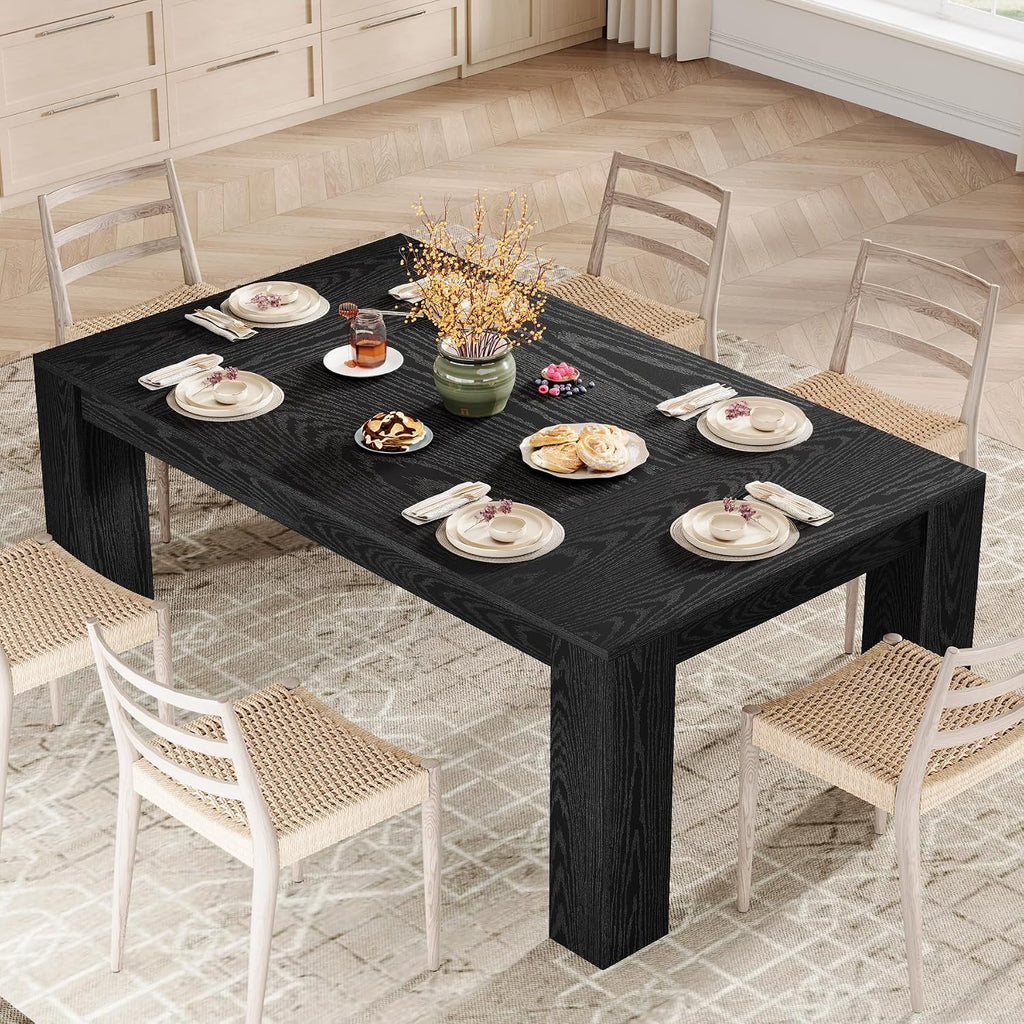 Tribesigns 63-Inch Dining Table for 4 to 6, Rectangular Kitchen Dinner Table, Black Wooden Eating Table for Home Kitchen, Dining Room
