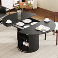 weselon 43'-59' Extendable Round to Oval Dining Table with Hidden Storage, Modern Wooden Kitchen Table with Fluted Sliding Door Cabinet, Expandable Dinner Table for Dining Room Living Room (Black)