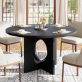 Garvee 47' Round Dining Table for 4-6 People - Circle Kitchen Dinner Table with Sturdy Pedestal Base, Space Saving Dinning Room Furniture for Living Room, Kitchen, Apartment, Black