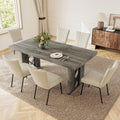HIPIHOM 7-Piece Dining Table Set for 6 People, 70.8' MDF Kitchen Table with 6 Velvet Chairs, Space-Saving for Dining Room, Breakfast Nook(Grey Table+6 Beige Chairs)