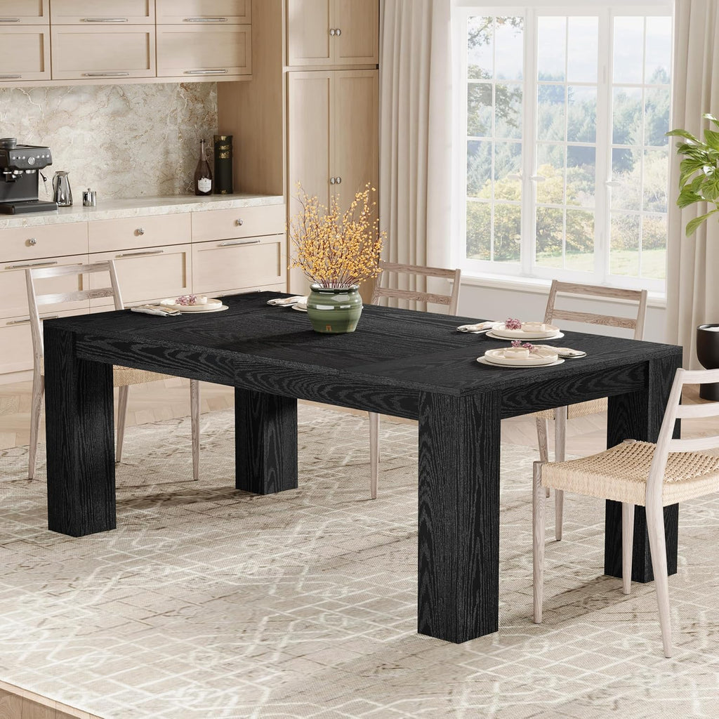 Tribesigns 63-Inch Dining Table for 4 to 6, Rectangular Kitchen Dinner Table, Black Wooden Eating Table for Home Kitchen, Dining Room