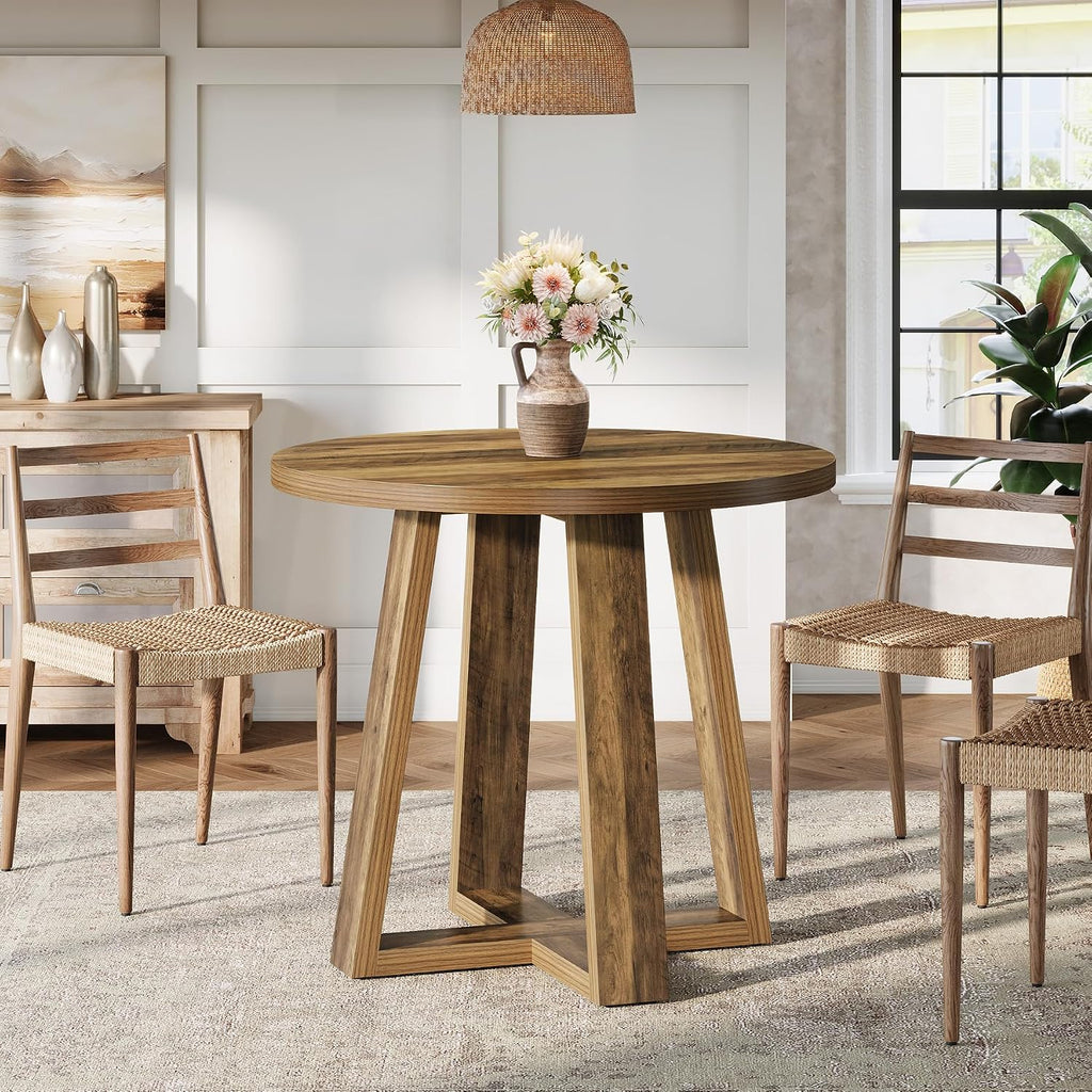 Tribesigns Small Round Dining Table for 2-4 People, 31.5 Inches Farmhouse Kitchen Table for Small Space, Dining Room, Kitchen, Apartment, Rustic Brown