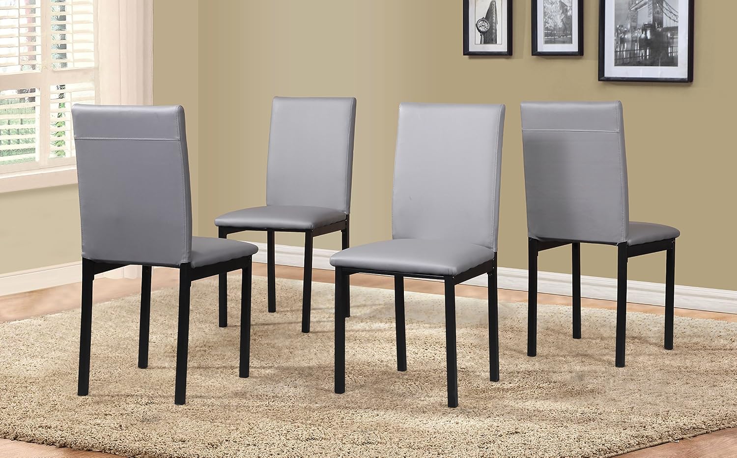 Roundhill Furniture 5 Piece Citico Metal Dinette Set with Laminated Faux Marble Top, White Table with Gray Chairs
