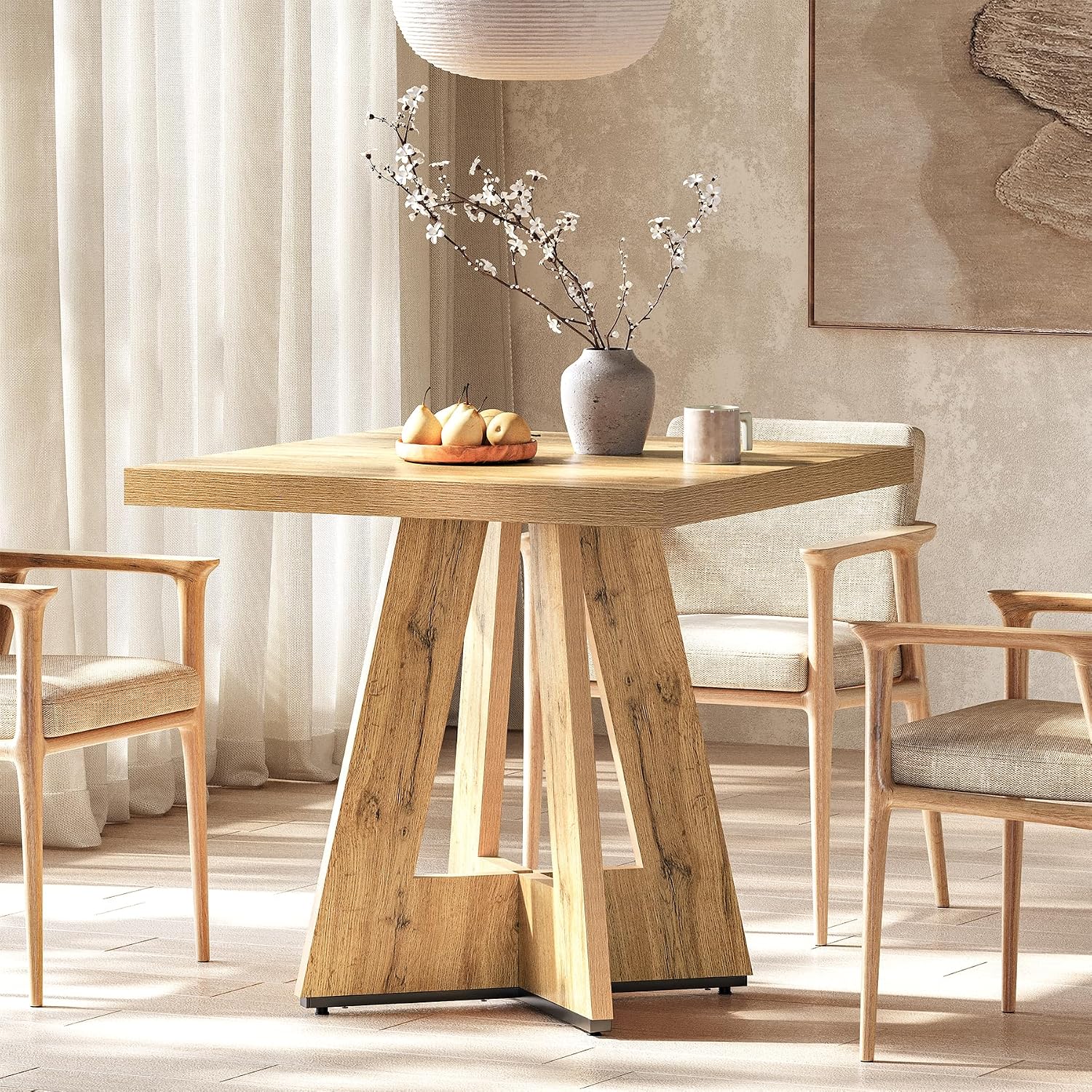 LITTLE TREE 31.5' Square Dining Table for 4, Small Space Kitchen Table with Pedestal Base, Farmhouse Wood Tables for Apartment, Dining Room & Living Room, Ideal for Cafe & Restaurant Use (Brown)