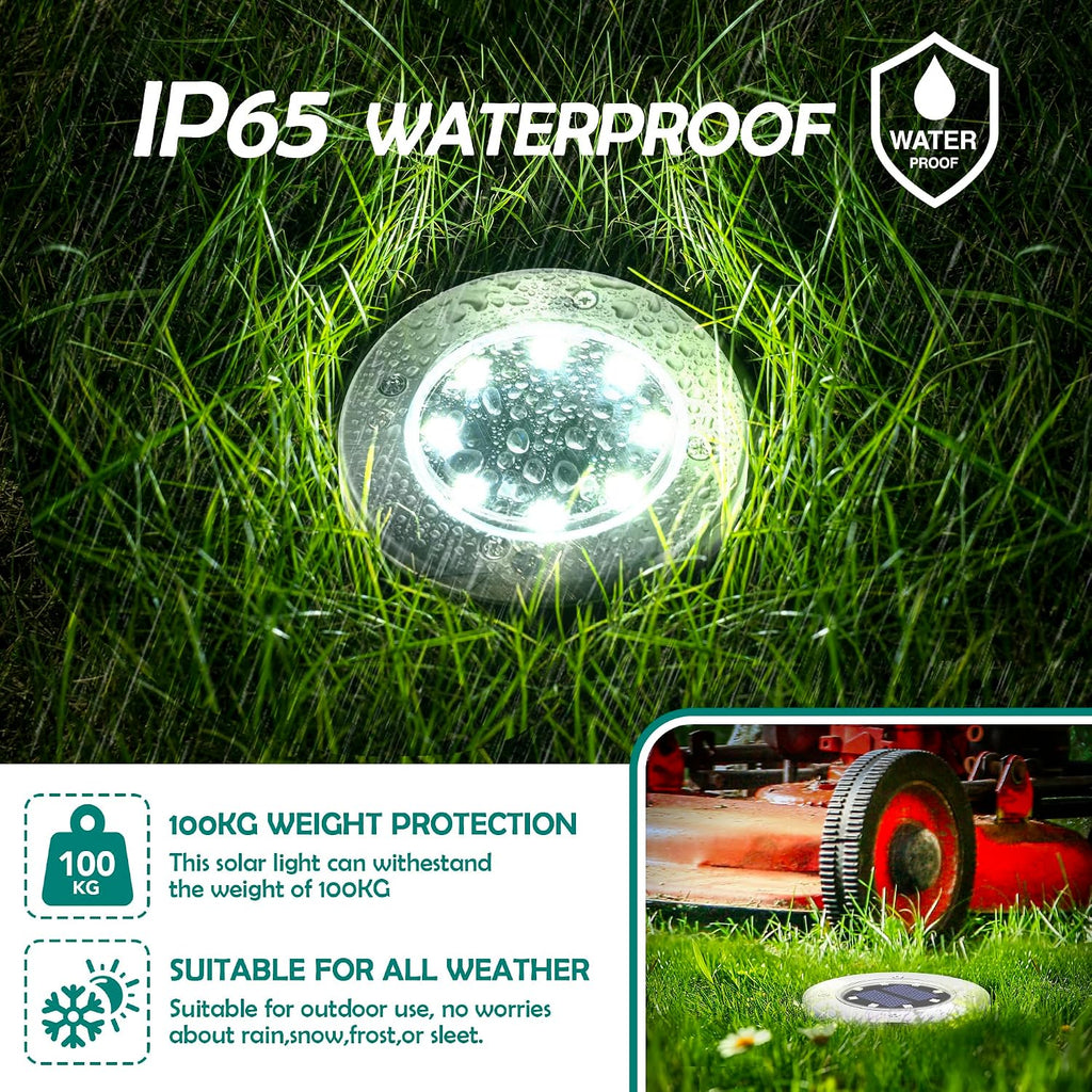 PATIOWIN 20 Pack Solar Ground Lights, 8 LED Solar Powered Disk Lights Waterproof Garden Landscape Lighting for Yard Patio Driveway Pathway Walkway (Cool White)