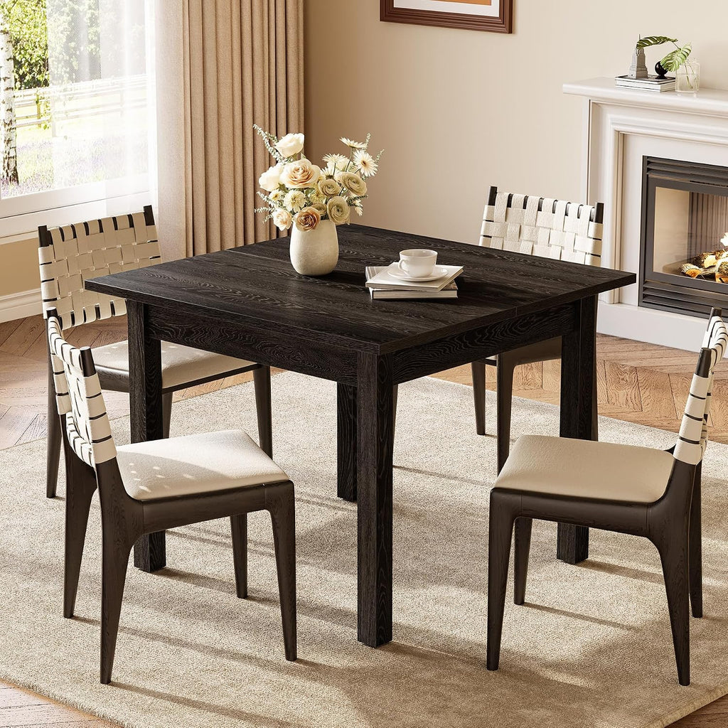 LITTLE TREE 39 Inches Square Dining Table for 4 People, Black Wooden Kitchen Table Small Dinner Table, Modern Dining Room Tables for Living Room, Kitchen