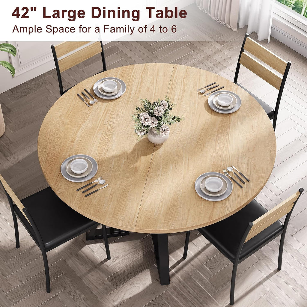 Jocoevol Round Dining Table,Kitchen Dining Room Circle Dinner Pedestal Table,Space Saving Wood Kitchen & Dining Room Furniture (Natual Wood, 42In)