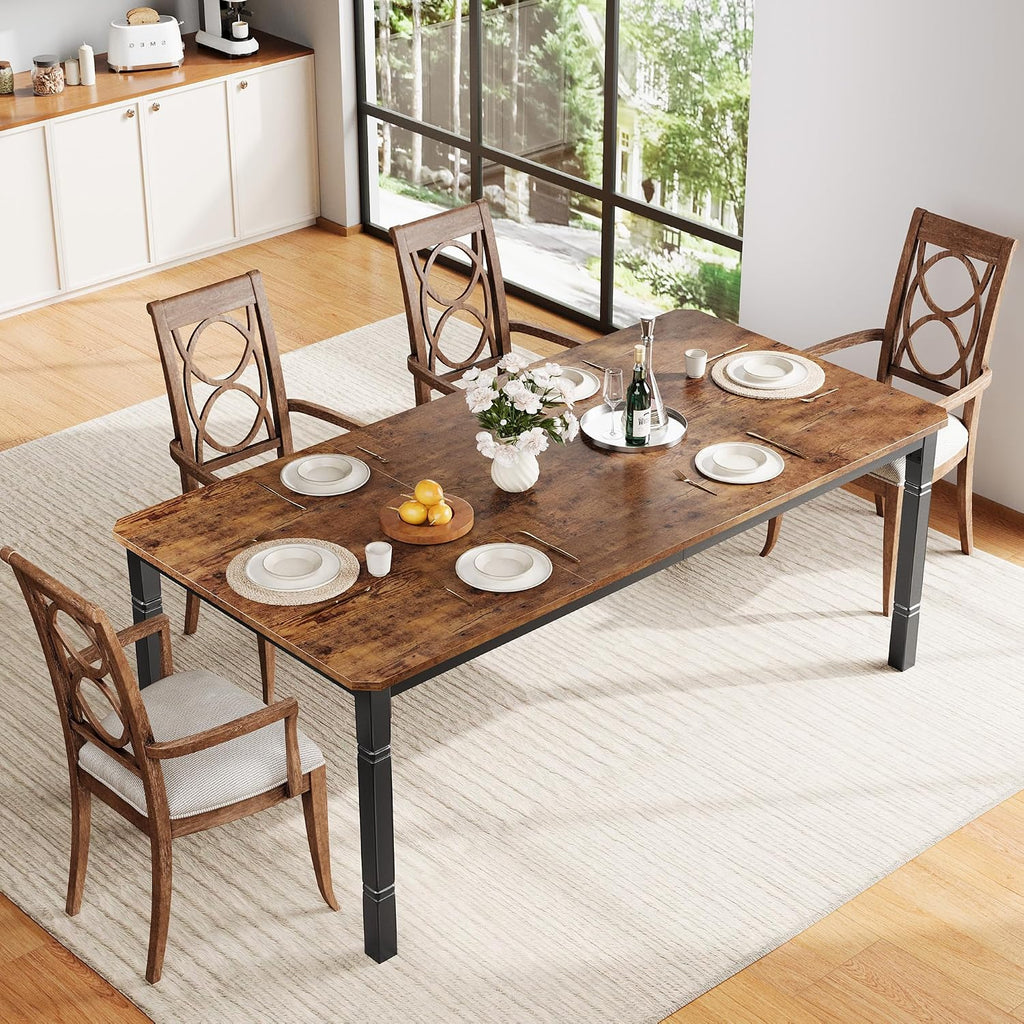 Garvee 78 in Large Industrial Dining Table for 6-8, Kitchen Table with Heavy Duty Metal Legs, Wood Desk with Chamfer Corner for Dining Room, Kitchen, Living Room, Easy Assembly