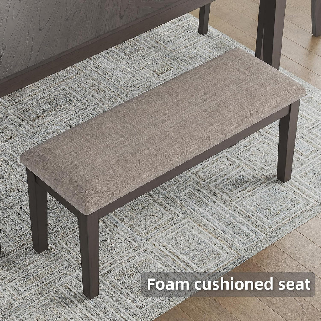 Signature Design by Ashley Wrenning Diamond Patterned Dining Table Set, 4 Upholstered Chairs and Bench, Seats 6, Wood, Gray