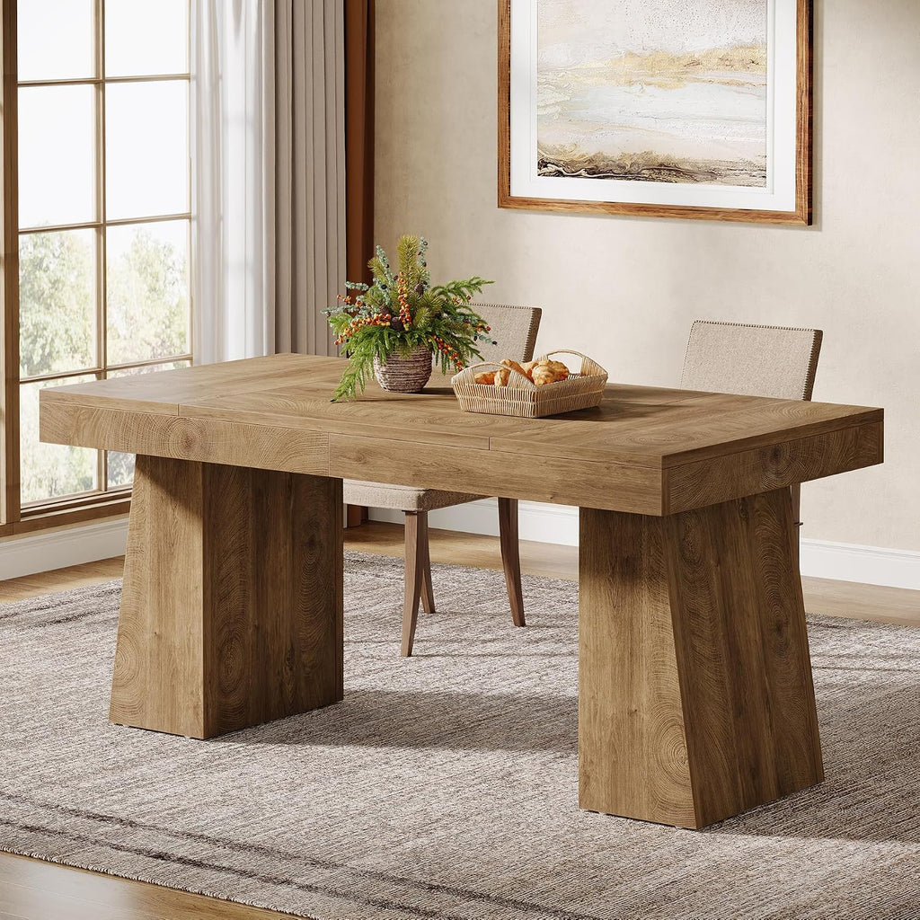 Tribesigns 55-Inch Dining Table for 4, Rectangular Dining Room Table with Sturdy Legs, Wood Kitchen Dinner Tables, Mid-Century Modern Dining Tables for Dining Room, Kitchen, Home, Yellow (Only Table)