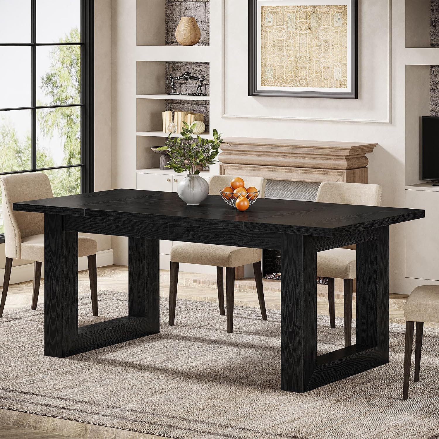 Tribesigns 63-Inch Dining Table, Modern Wood Kitchen Table, Large Rectangular Dinner Furniture for Dining Room (Black)