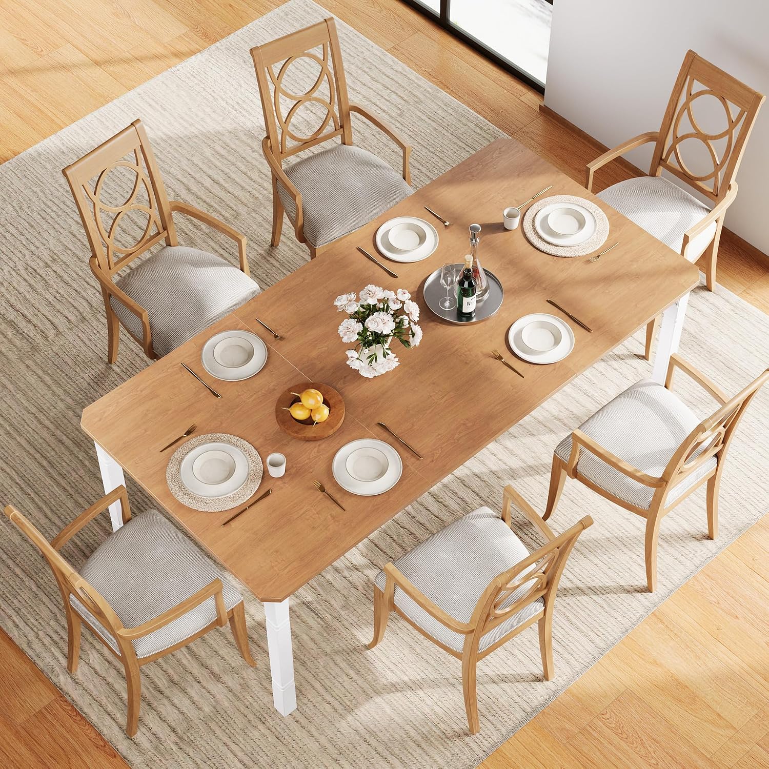 Garvee 78 in Large Industrial Dining Table for 6-8, Kitchen Table with Heavy Duty Metal Legs, Wood Desk with Chamfer Corner for Dining Room, Kitchen, Living Room, Easy Assembly