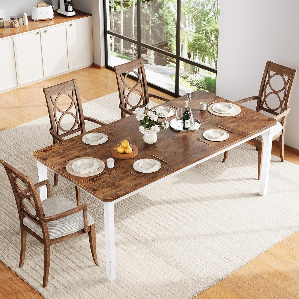 Garvee 78 in Large Industrial Dining Table for 6-8, Kitchen Table with Heavy Duty Metal Legs, Wood Desk with Chamfer Corner for Dining Room, Kitchen, Living Room, Easy Assembly