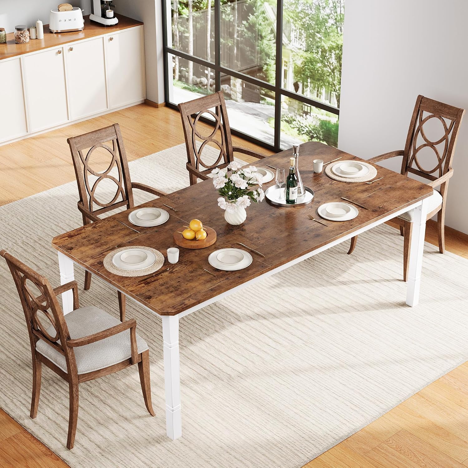 Garvee 78 in Large Industrial Dining Table for 6-8, Kitchen Table with Heavy Duty Metal Legs, Wood Desk with Chamfer Corner for Dining Room, Kitchen, Living Room, Easy Assembly