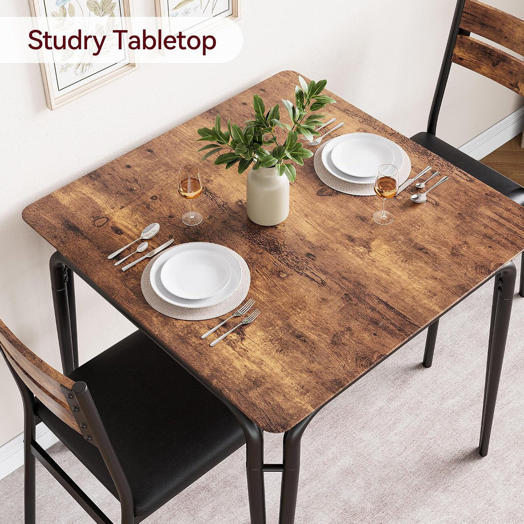 GarveeHome Dining Table for 2, Small Table and Chairs Set of 2, Square Dinette Set for 2, 3 Piece Kitchen & Dining Room Sets for Small Space (Vintage, Table with 2 Upholstered Chairs)